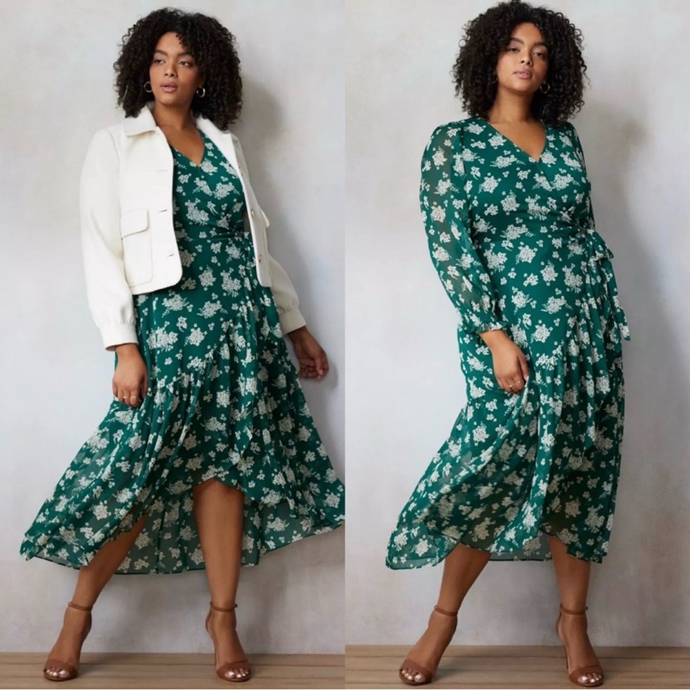 Lauren Conrad Floral Green Wrap Dress